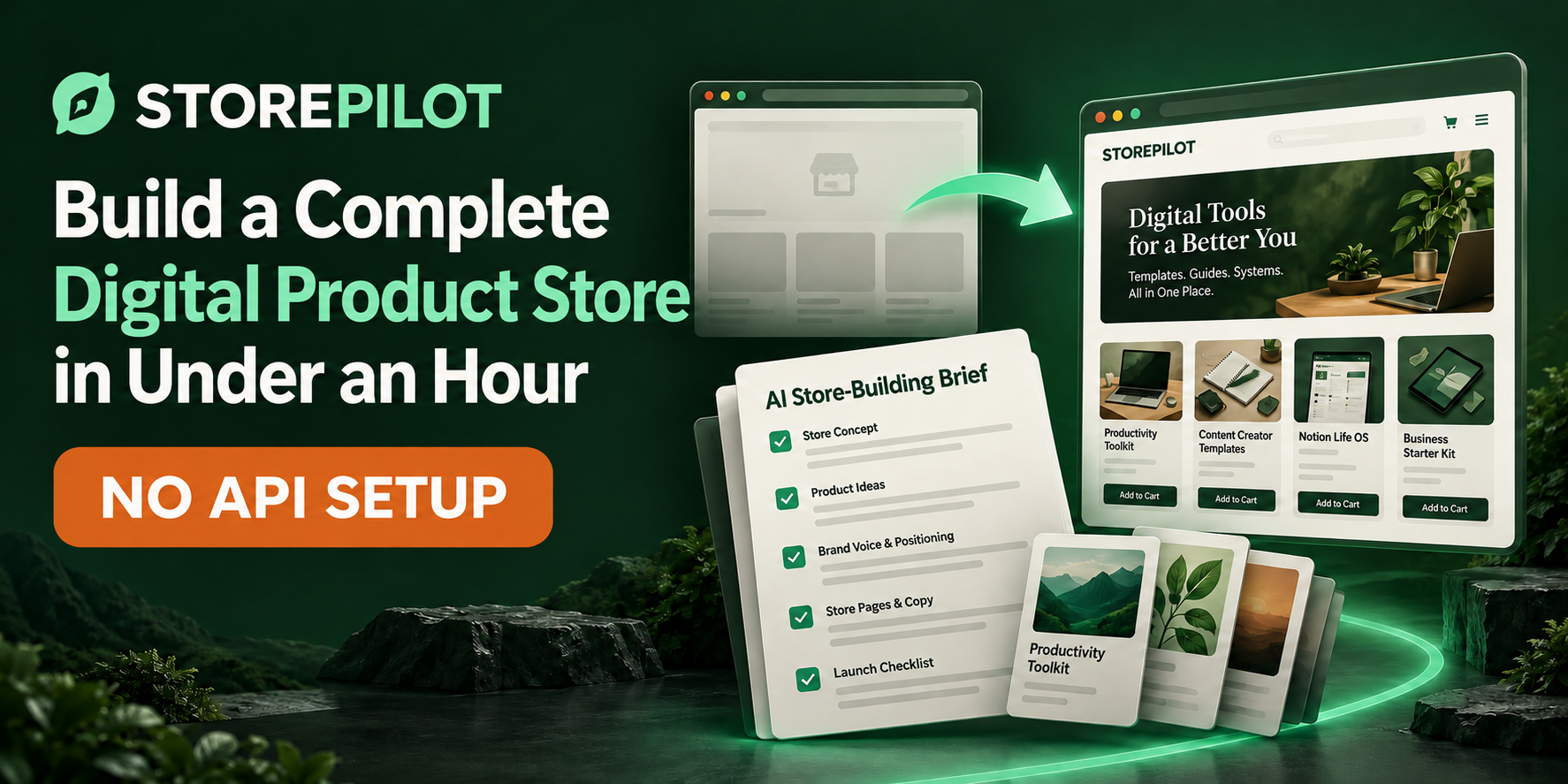 StorePilot: build a digital product store with an AI store-building brief